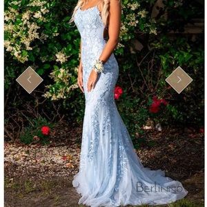 Mermaid Blue Backless Long Prom Dress